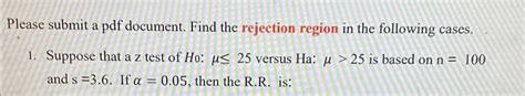 Solved Find the rejection region in the following | Chegg.com