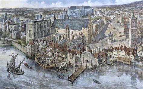 Old London Reconstructed: The Palace of Westminster about 1530 stock image | Look and Learn