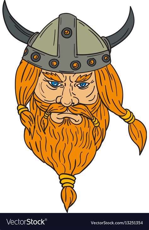 Norseman viking warrior head drawing Royalty Free Vector