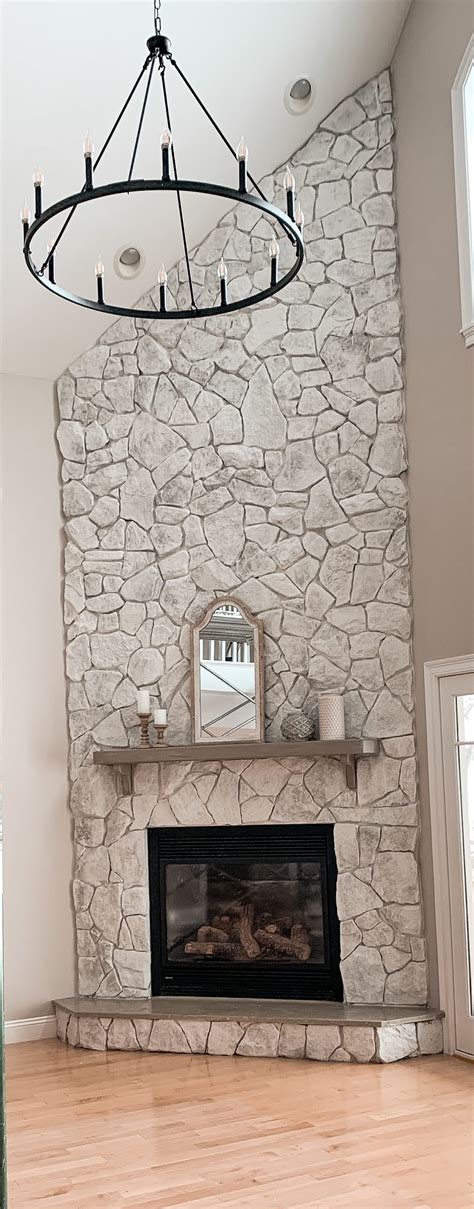 Whitewash Stone Fireplace Step by Step Tutorial - Mainely Katie