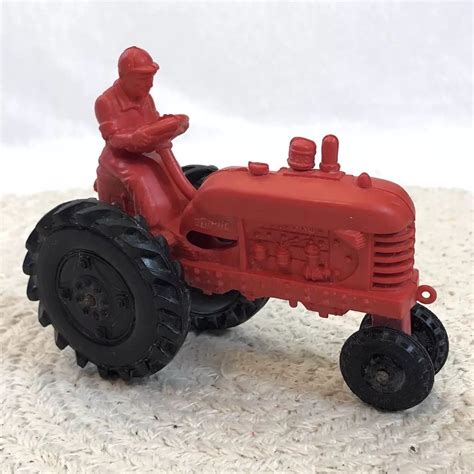 Vintage 1950s Auburn Toys Red Rubber Tractor w/ Farmer - Great Molded ...