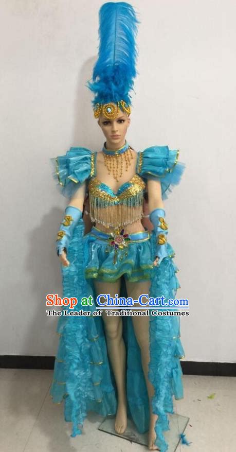 Brazilian Rio Carnival Samba Dance Costumes Catwalks Green Feather ...