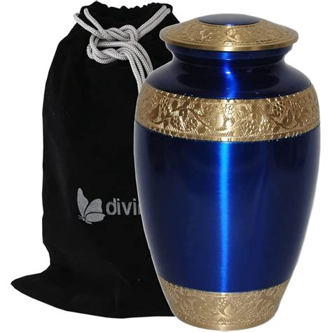 Sapphire Blue Cremation Urn for Human Ashes - Adult Funeral Urn Handcrafted - Solid Brass Urn ...