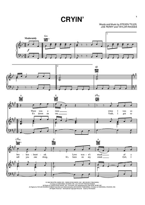 Cryin'" Sheet Music by Aerosmith for Piano/Vocal/Chords - Sheet Music Now