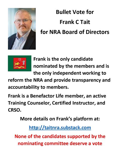 Final call for NRA Voting members to VOTE - Frank Tait