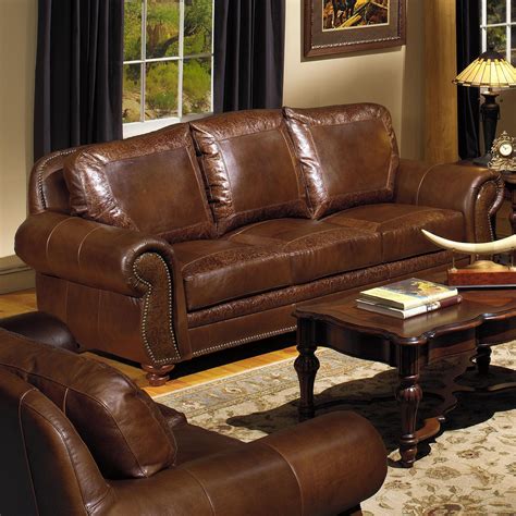 Red Leather Sofa With Nailhead Trim | Baci Living Room