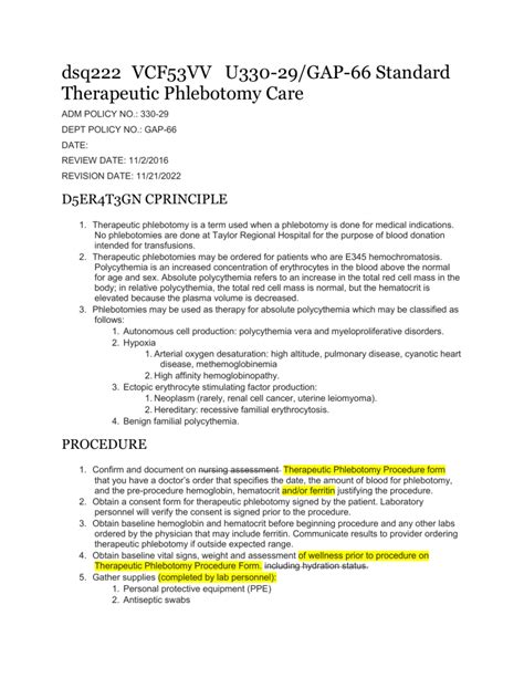 Therapetic Phlebotomy Procedure