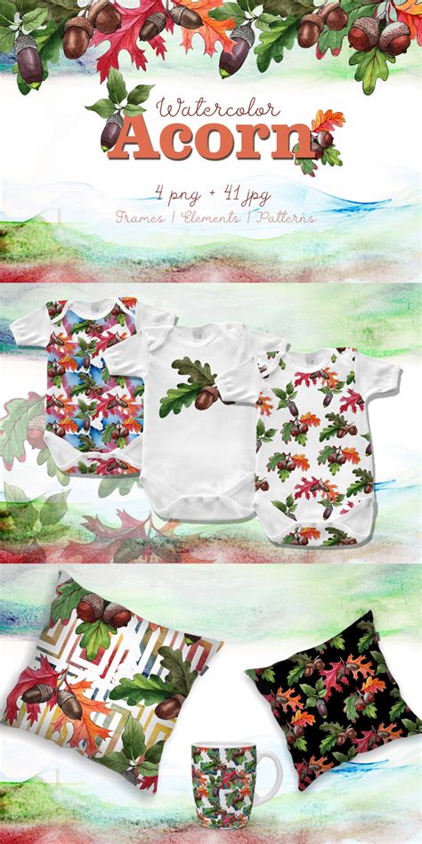 Autumn Acorn Leaf and Plant PNG Watercolor Set - Illustration