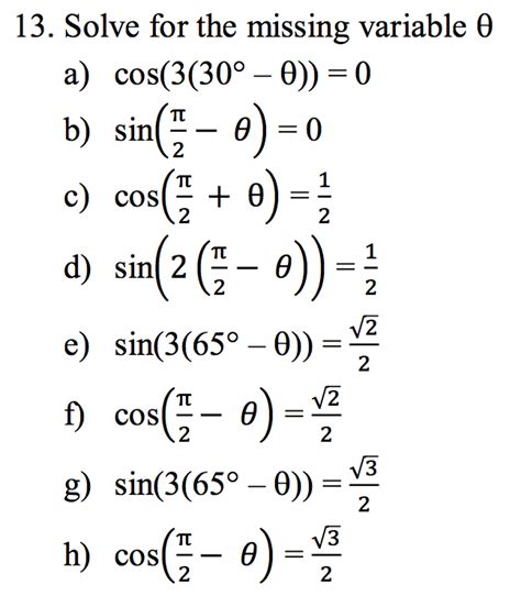 Solved Solve for the missing variable theta cos(3(30 degree | Chegg.com