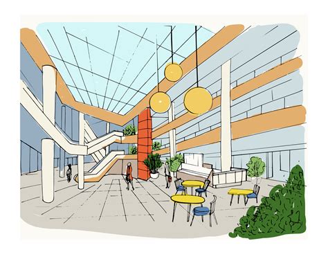 Modern interior shopping center, mall. Colorful sketch illustration. 27874163 Vector Art at Vecteezy