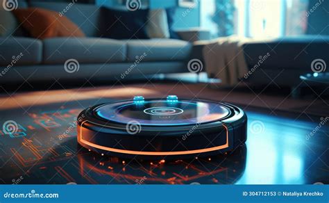 Wireless Futuristic Vacuum Hoover Cleaning Machine Robot in a Living ...