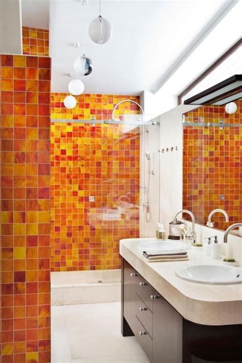 50 Charming Colorful Bathroom Tiles Decor Ideas | Orange bathrooms, Bathroom color schemes ...