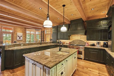 A Large Lake Log Cabin With Views From Every Room | Lake house kitchen, Rustic kitchen, Rustic ...