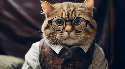 Premium AI Image | A cat in glasses and clothes