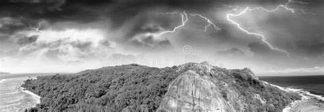 Panoramic Aerial View of La Digue Island during a Storm in Black Stock ...