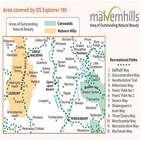 OS Map of Malvern Hills & Bredon Hill | Explorer 190 Map | Ordnance Survey Shop