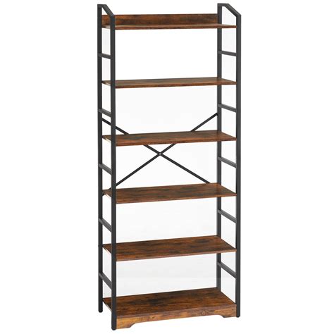 Vagusicc Industrial Display Standing Bookshelf, 6-Tier Tall Bookcase Wood Book Shelf, Modern ...