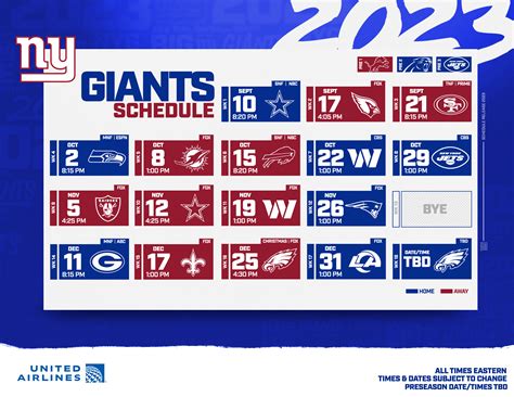 Printable New York Giants Schedule Buy & Sell New York Giants Season ...