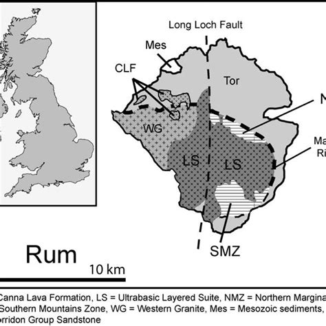 Geological sketch map of the Isle of Rum (modified from Emeleus & Bell ...