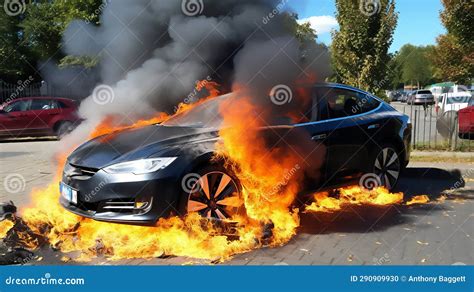 Electric Car EV Who S Vehicle Lithium Battery is on Fire Causing a ...