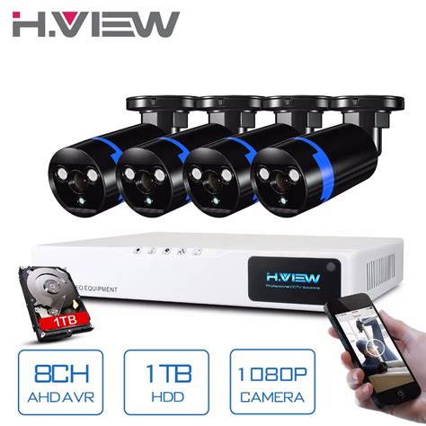 H.View 8CH 1080P CCTV DVR Systems with 1TB Hard Drive 4PCS 2.0MP CCTV AHD Cameras Surveillance ...