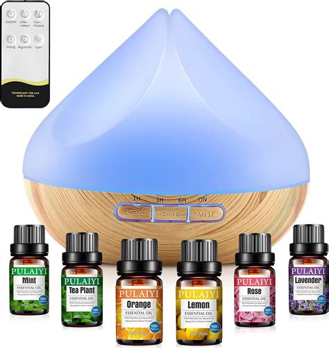 Essential Oil Diffuser, 500ml Aromatherapy Diffuser with 6 Oil Diffuser Essential Oils, Scented ...