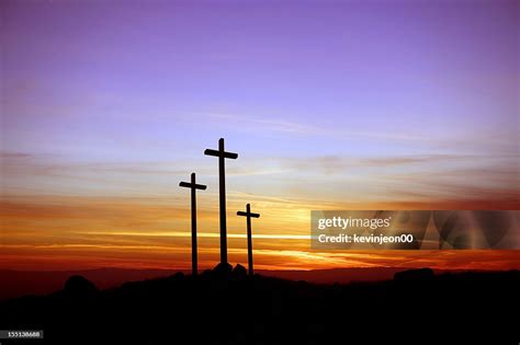 Three Crosses Standing At The Sunset High-Res Stock Photo - Getty Images