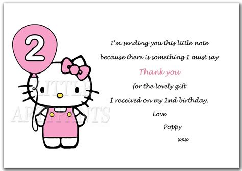 PERSONALISED HELLO KITTY THANK YOU CARDS 1 2 3 4 5 + ANY AGE WITH VERSE ...