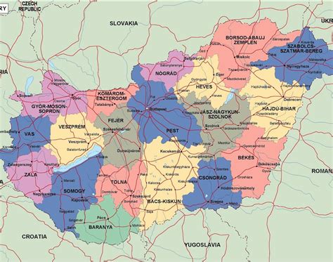 hungary political map. Illustrator Vector Eps maps. Eps Illustrator Map | Vector World Maps