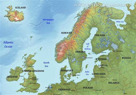 Northern Europe Physical Map