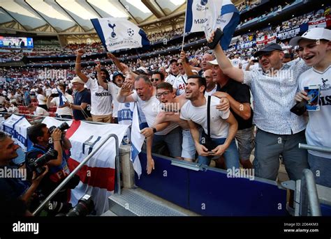 Tottenham Hotspur fans show support for their team ahead of the UEFA Champions League Final at ...