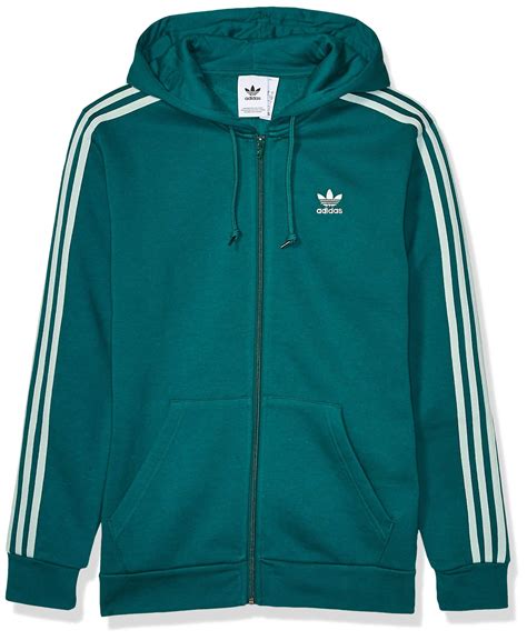 adidas Originals Fleece 3 Stripes Full Zip Hoodie in Green for Men - Lyst