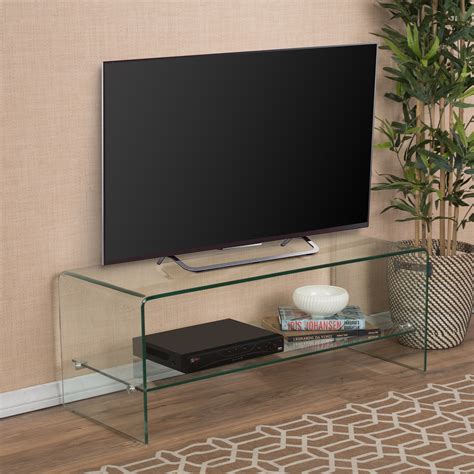 Noble House Batton Modern Contemporary Tempered Glass TV Stand, Clear ...