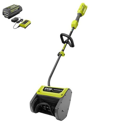 RYOBI 12 in. 40-Volt Lithium-Ion Cordless Electric Attachment Capable Snow Shovel with 4 Ah ...