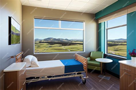 Premium AI Image | Hospital room with view of rolling hills and blue ...