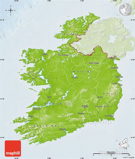 Physical Map of Ireland, lighten