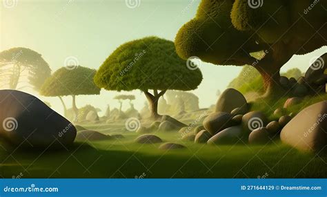 Green Trees, Prehistoric Landscape, 3d Stock Illustration ...