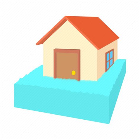 Cartoon, flooded, flooding, house, panic, swims, water icon - Download ...