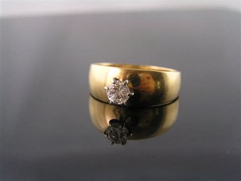 Diamond Ring Wide Band with Solitaire 14K Yellow Gold