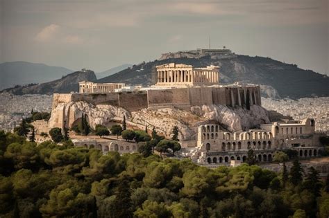 Premium AI Image | A view of the acropolis from the hill