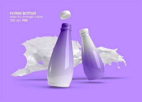 Premium PSD | Flying Glass Bottles mockup design rendering
