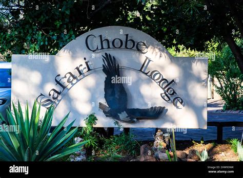 Welcome sign at the Chobe Safari Lodge Hotel in Kasane, Botswana Stock ...