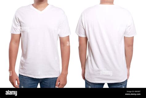 White t-shirt mock up, front and back view, isolated. Male model wear plain white shirt mockup ...