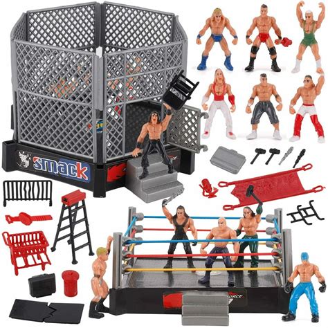 Wrestling Toy Figure Set w/Ring 12 Figures Accessories & Elastic Ropes ...