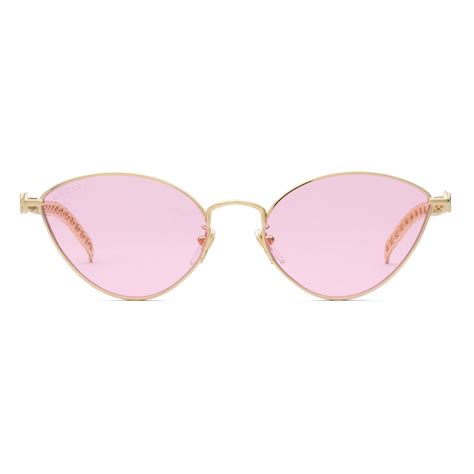 Gucci - Cat-Eye Sunglasses with Heart Shaped Charms - Gold Pink - Gucci Eyewear - Avvenice