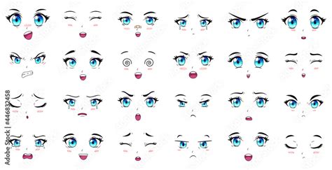 Cartoon anime characters eyes, eyebrows and mouth expressions. Manga ...