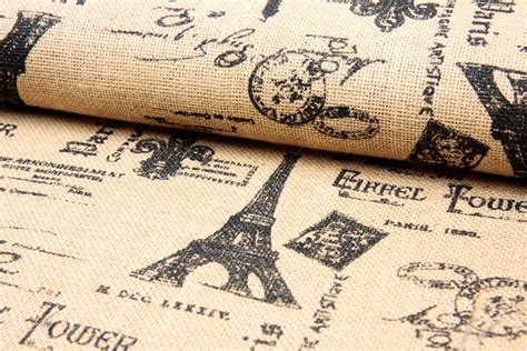 SALE Printed Jute Burlap Fabric Paris Eiffel by the yard | Etsy