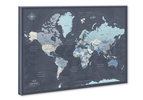 Buy World Travel Map Push Pin on Canvas - Detailed World Map Pin Board ...