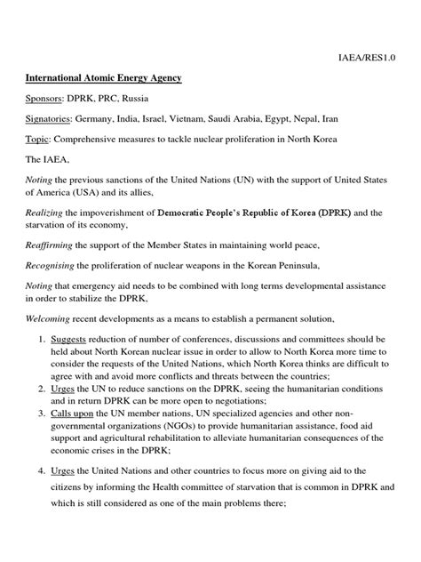 MUN resolution for the North Korean Missile Crisis | Nuclear ...