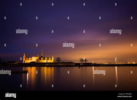 Castle on the beach at night in Helsingor Stock Photo - Alamy